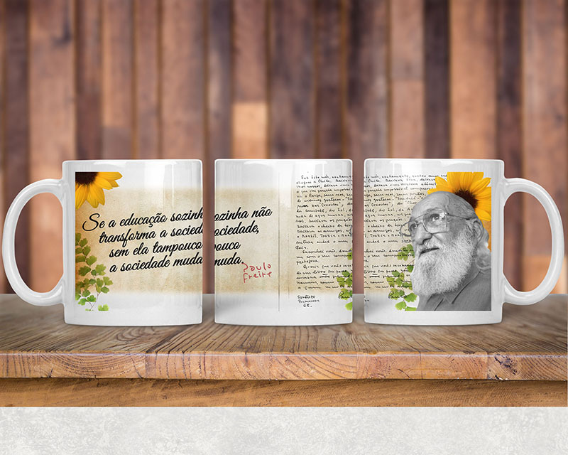 Arte Caneca Paulo Freire - Dia dos Professores