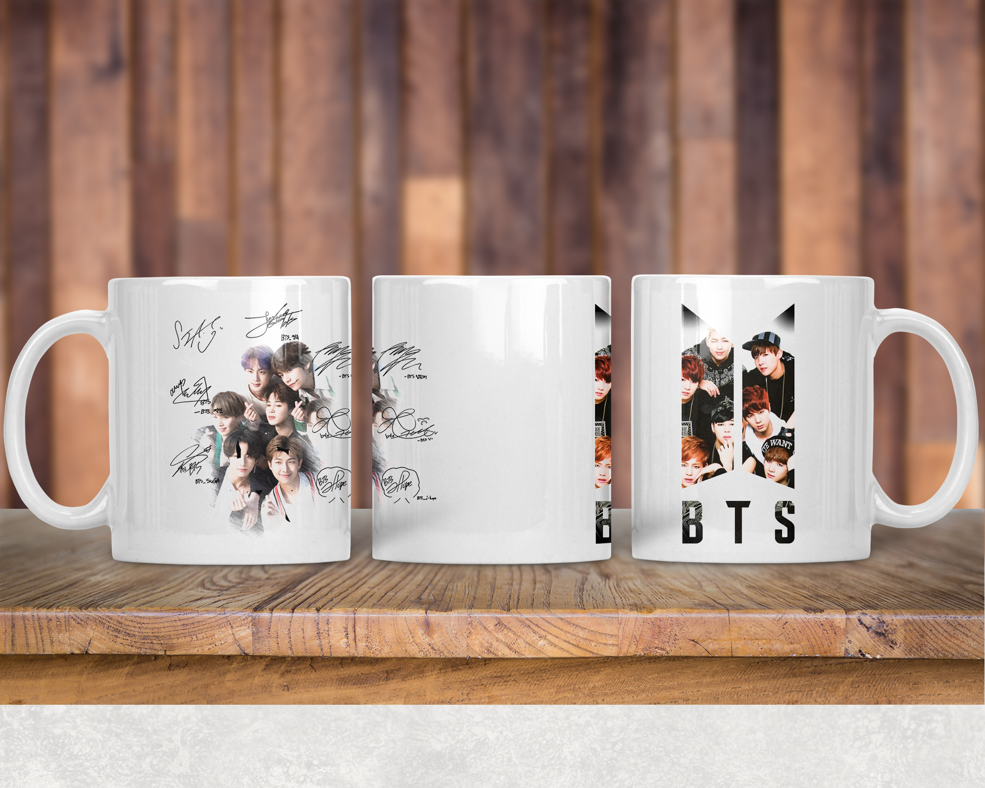 Arte Caneca BTS com autógrafos